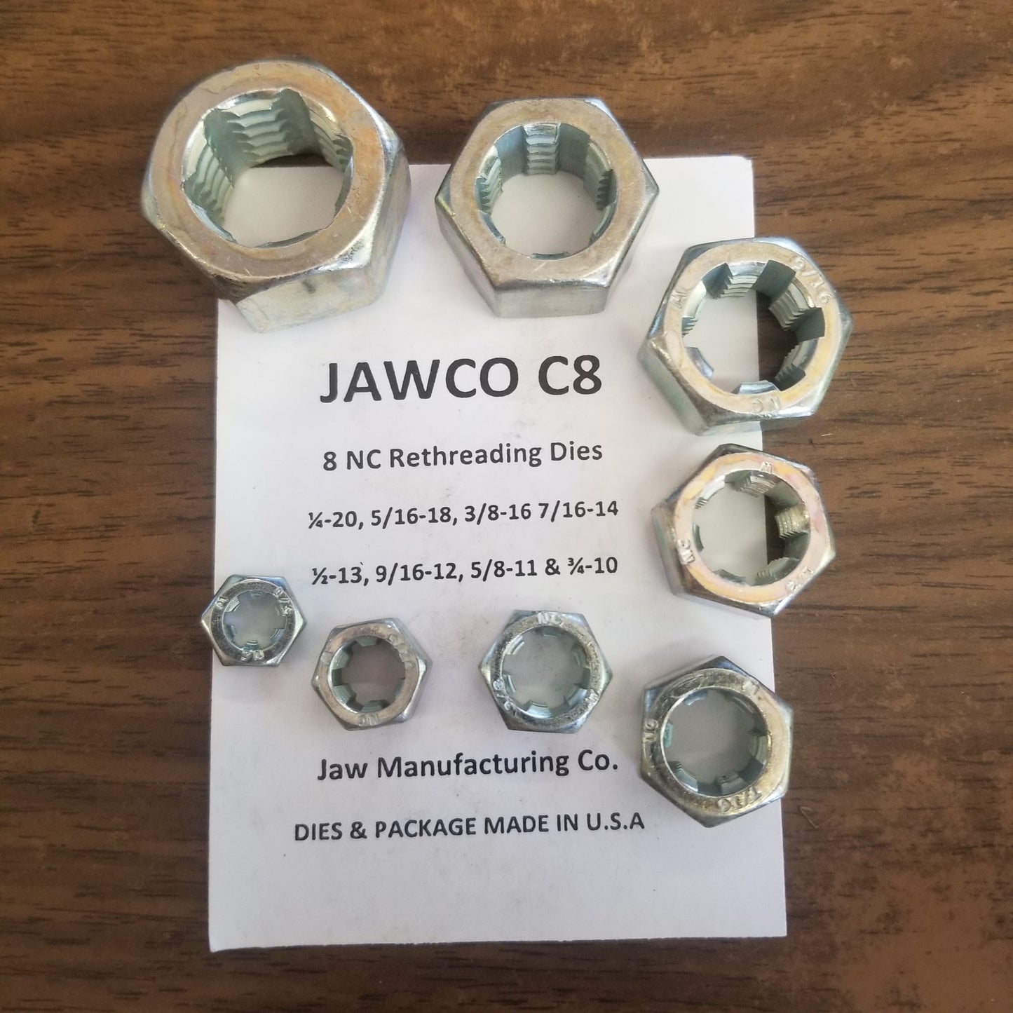 Jawco Rethreading Die Set Coarse Thread 8pc 1/4"-3/4" NC-USS (C8)