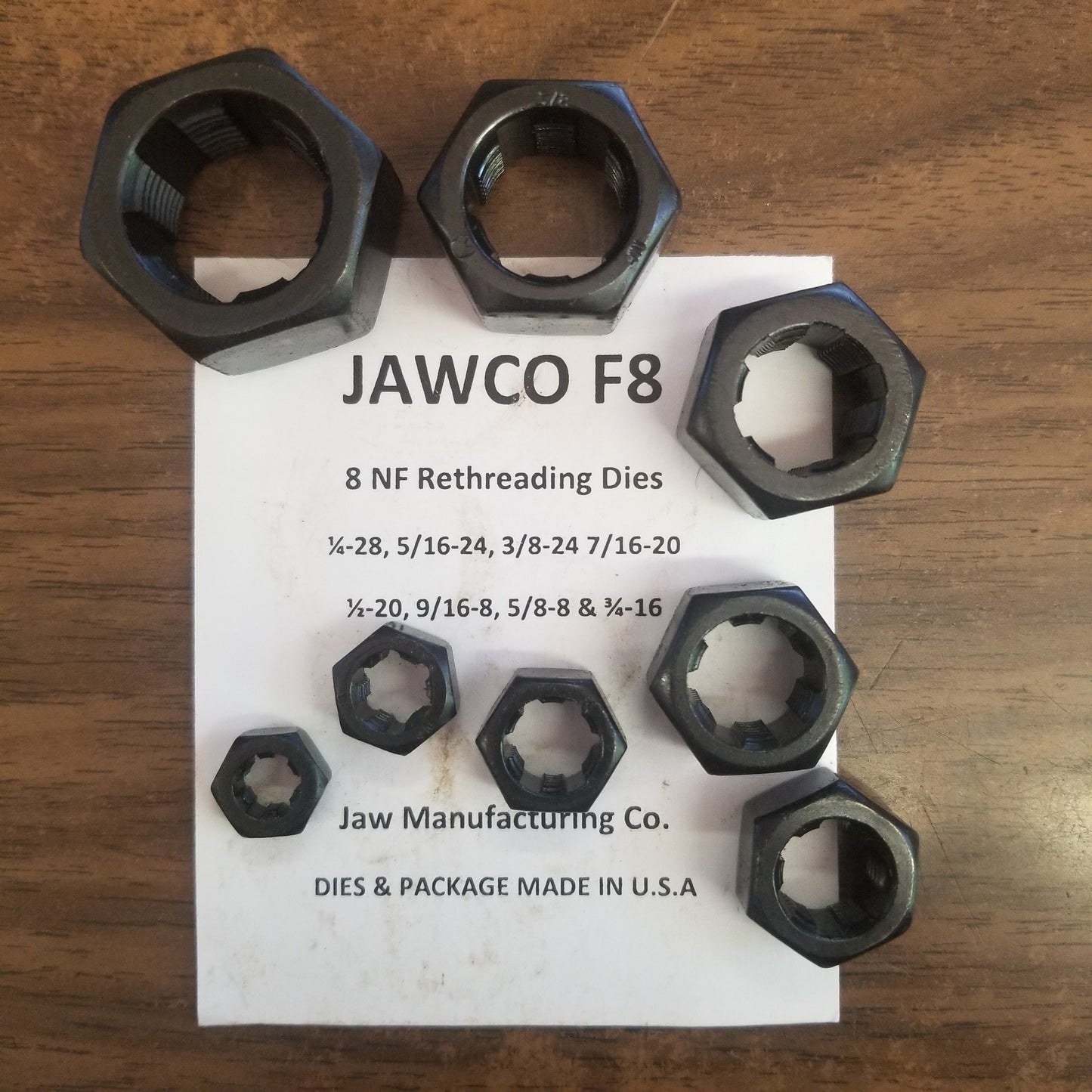 Jawco Rethreading Die Set Coarse Thread 8pc 1/4"-3/4" NF-SAE (F8)