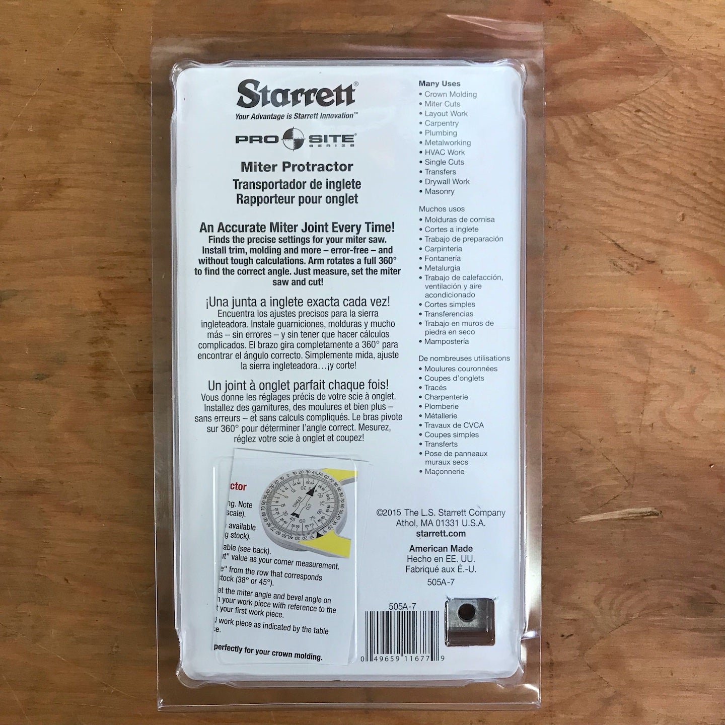 Starrett 7" Aluminum Miter Protractor (505A-7)